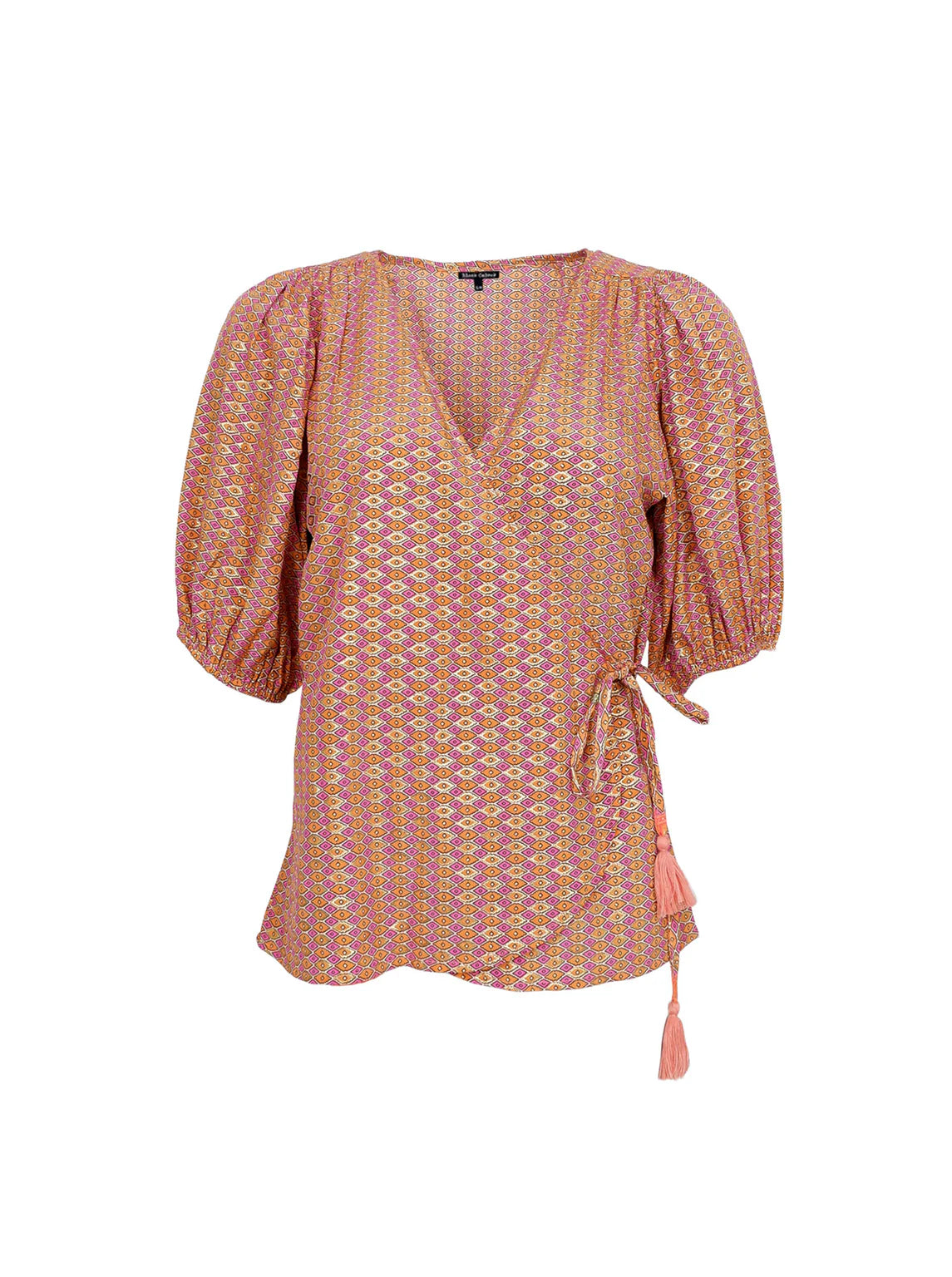 Luna Puff Sleeve Wrap Blouse 39175 Pink Diamond