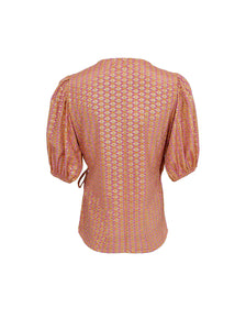 Luna Puff Sleeve Wrap Blouse 39175 Pink Diamond