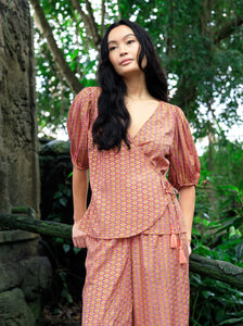 Luna Puff Sleeve Wrap Blouse 39175 Pink Diamond