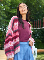 Afbeelding in Gallery-weergave laden, BCFontana Multi Striped Cardigan 1221 Berry
