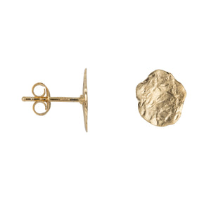 Hammered Flat Coin Stud Earring E2257 Gold Plated