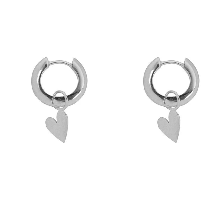 Hammered Heart Small Thick Hoop Earring E2304 Silver