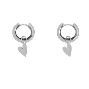 Hammered Heart Small Thick Hoop Earring E2304 Silver