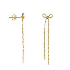 Bow Long Stud Earring E2457 Gold Plated