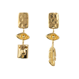 Asymmetric Three Totem Stud E2491 Gold Plated