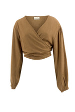Afbeelding in Gallery-weergave laden, Helena Linen Wrap Top MRA12612CA Camel
