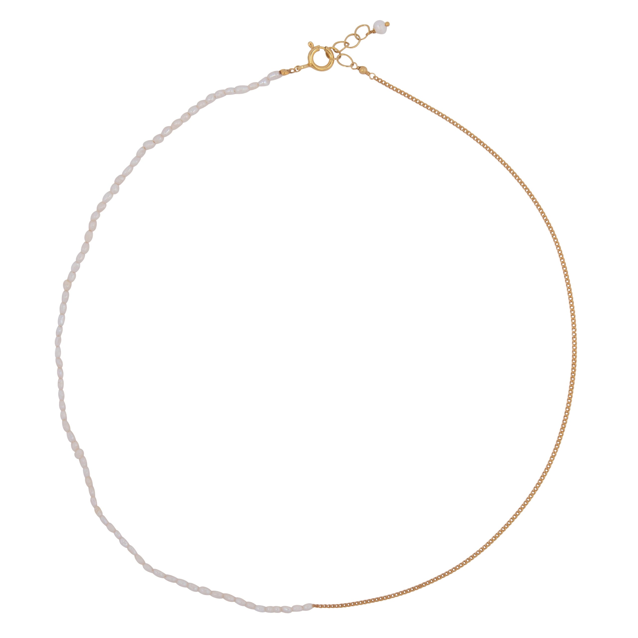 Half Pearl Half Chain Necklace N2273 Gold Plated