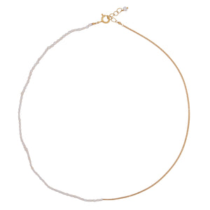 Half Pearl Half Chain Necklace N2273 Gold Plated