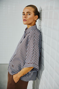 WBLHelen Batsleeve Shirt 1493 Brown Stripe
