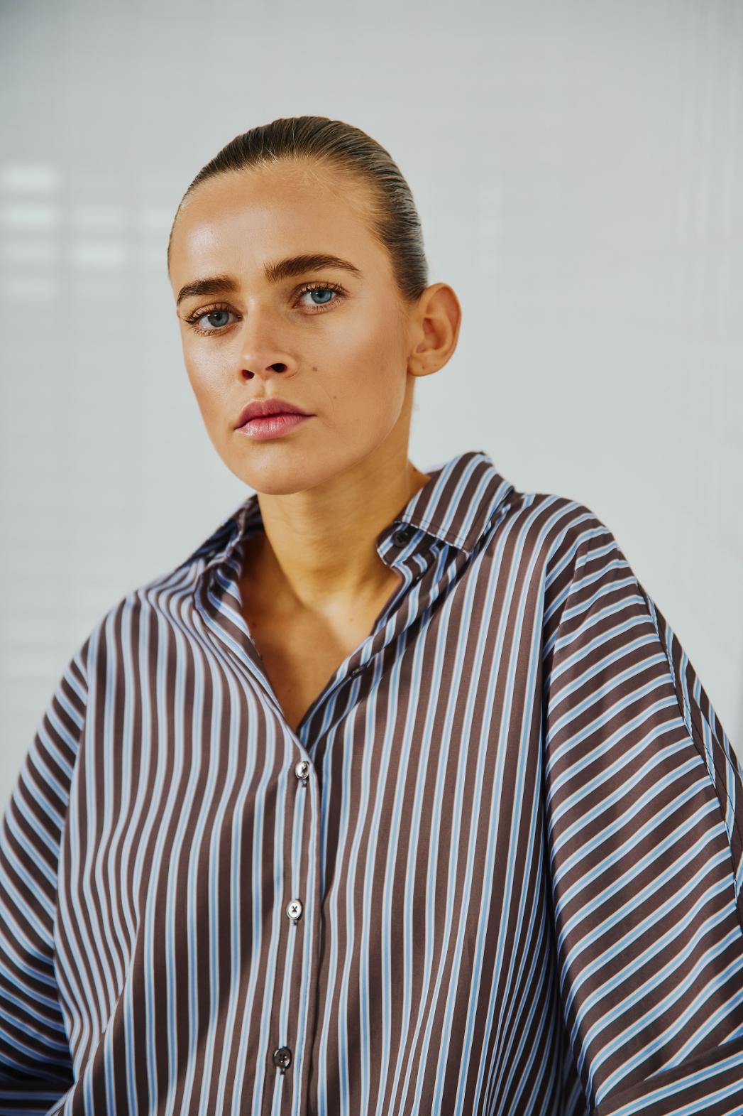 WBLHelen Batsleeve Shirt 1493 Brown Stripe