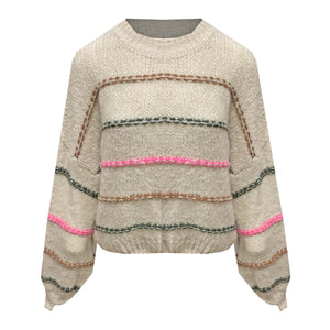 Ronde Hals Trui met Multi Color Print 30137