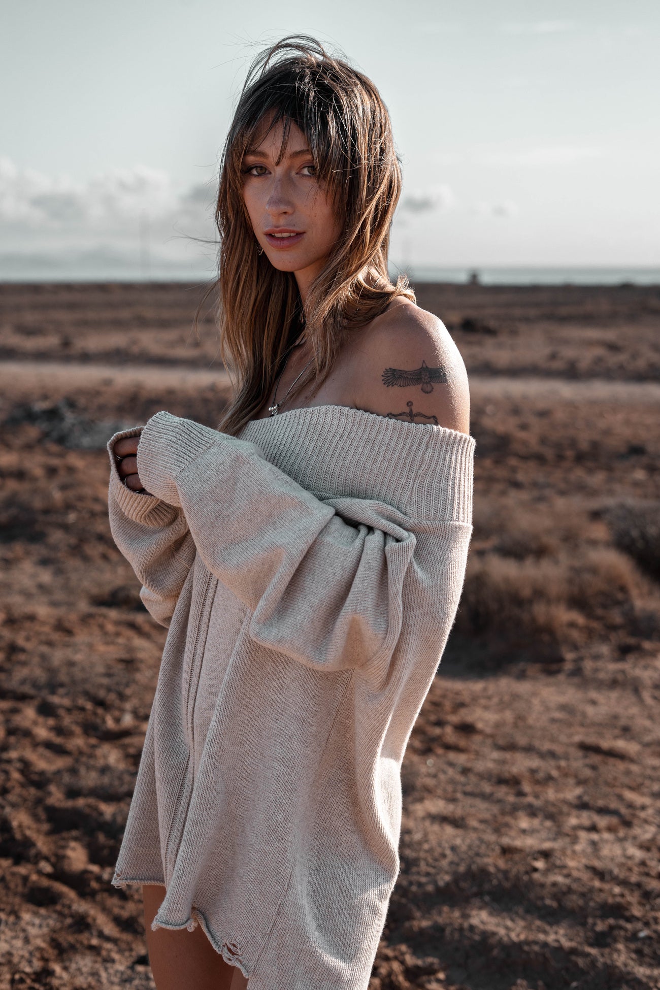 Lola Off Shoulder Sweater 22577 Light Beige
