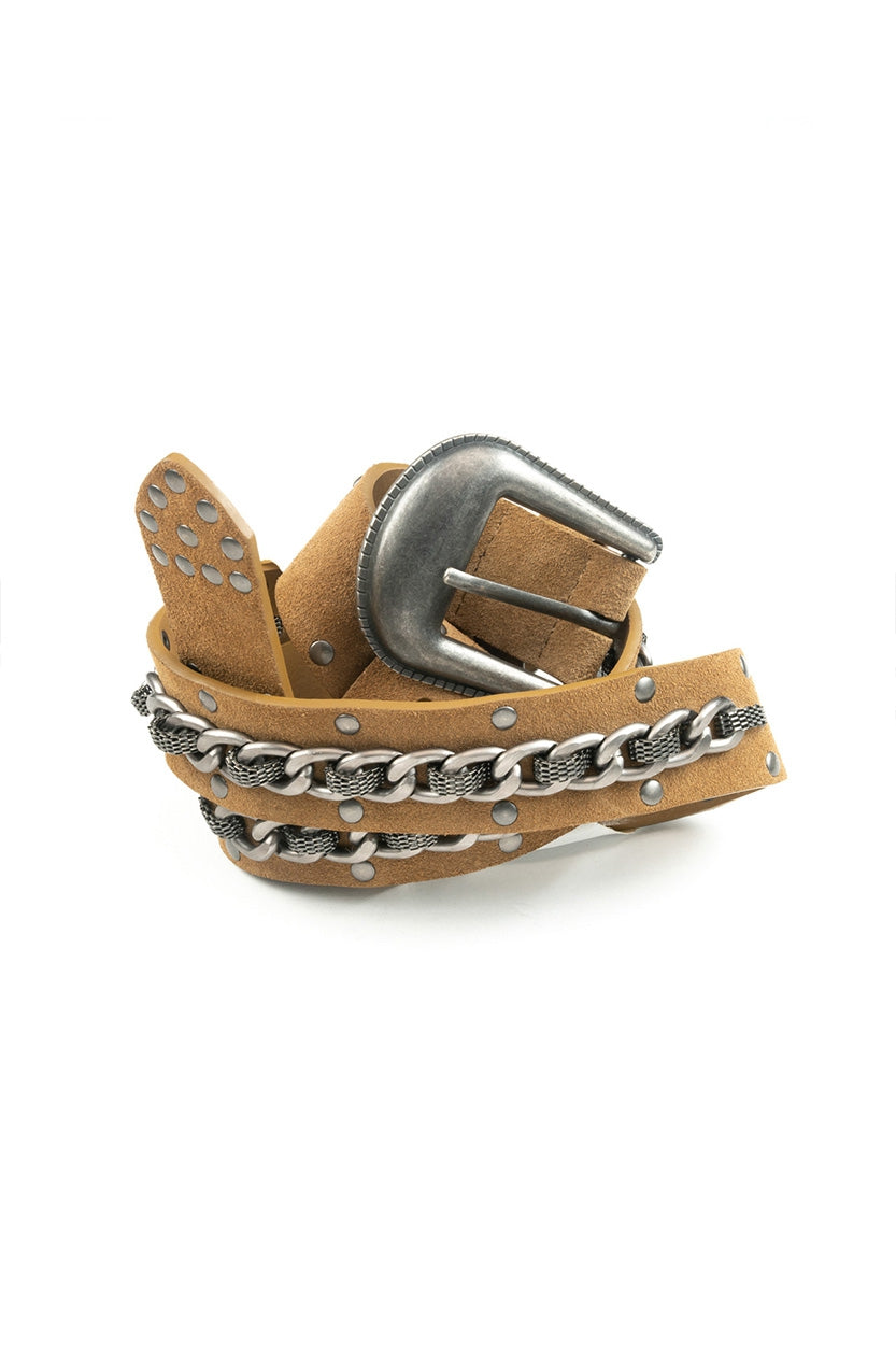 Nola Suede Metal Belt 80015 Soft Brown