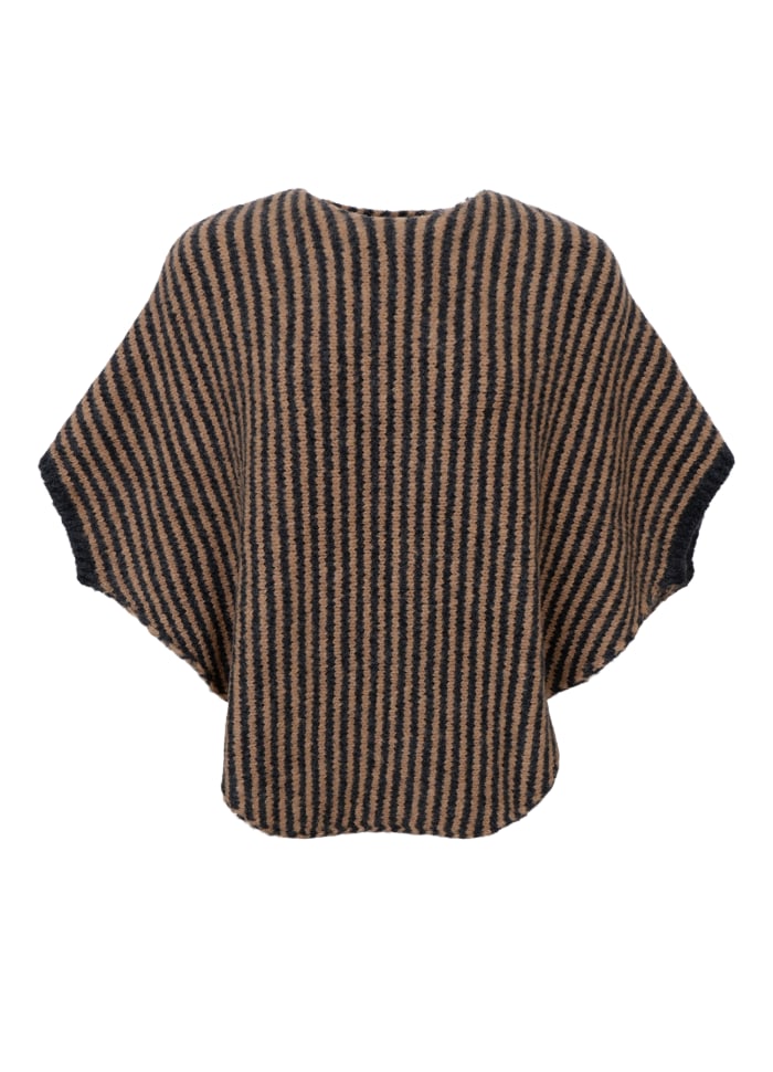 BCPella Stripe Poncho 1171 Latte/Dk Grey